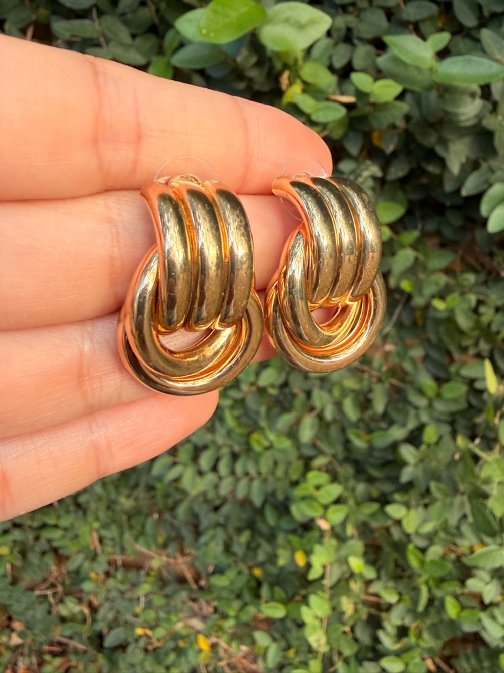 Gold Twisted Knot Stud Earrings - Picture 3 of 6